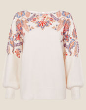 Ava Floral Printed Yoke Jumper, Ivory (IVORY), large