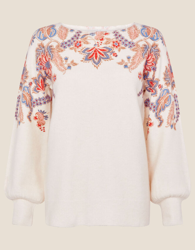 Ava Floral Printed Yoke Jumper, Ivory (IVORY), large