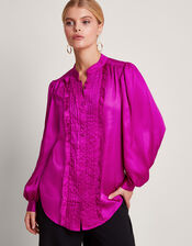 Lana Ruffle Satin Blouse, Pink (PINK), large
