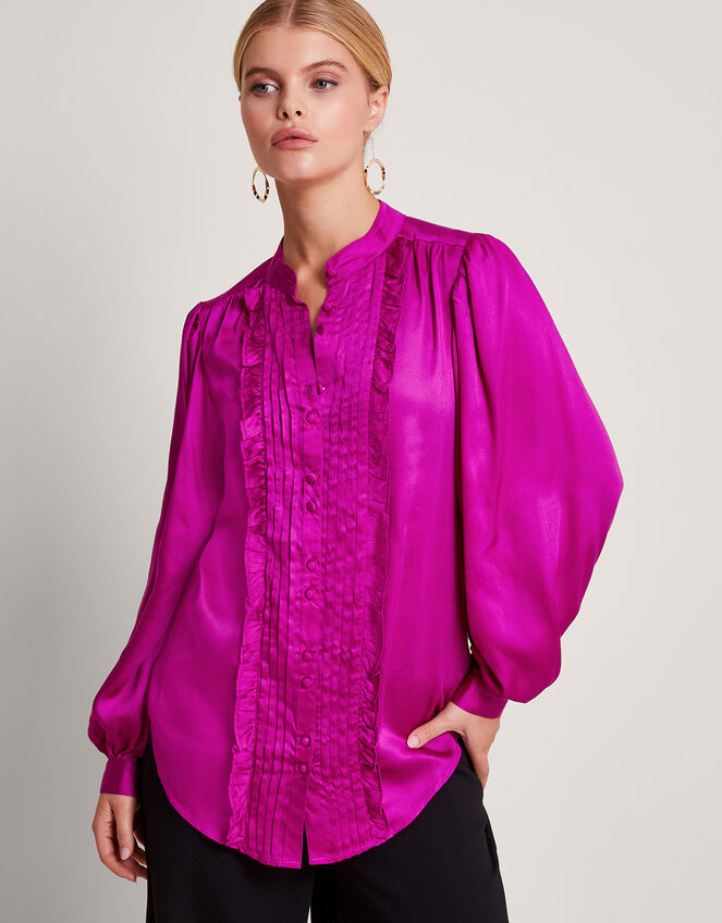 Lana Ruffle Satin Blouse, Pink (PINK), large