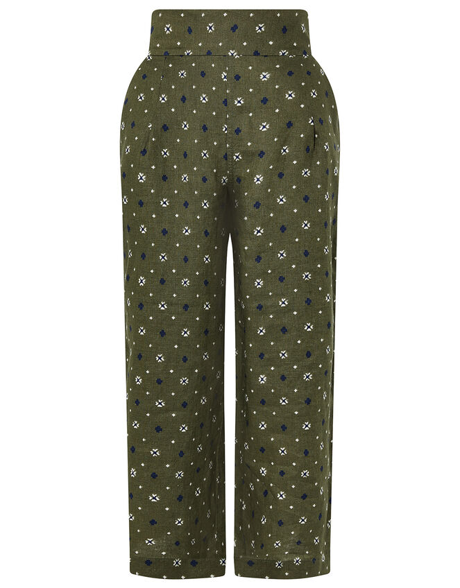 Marnie Printed Culottes in Pure Linen, Green (KHAKI), large
