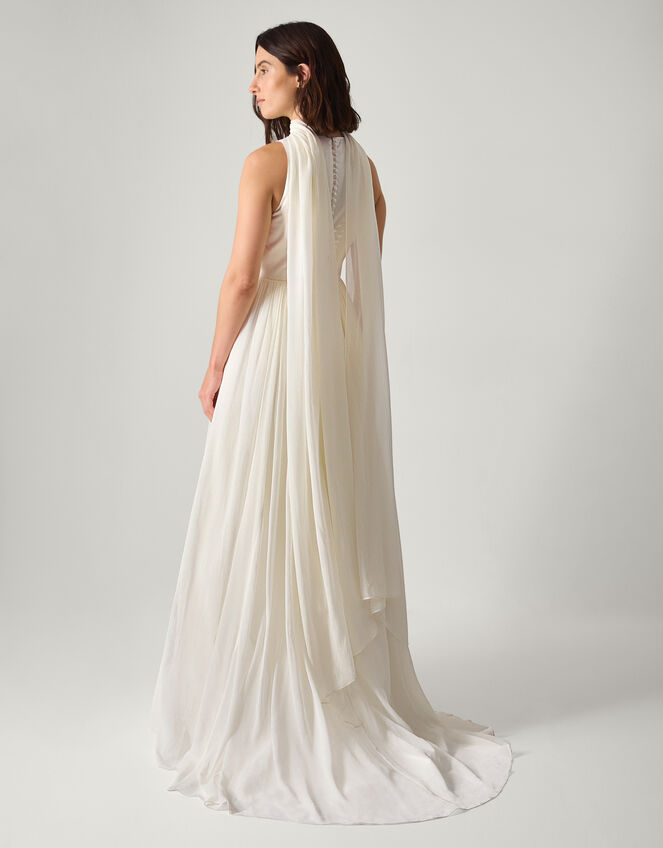 Margo Drop Waist Wedding Dress & Scarf, Ivory (IVORY), large