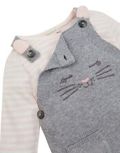 Newborn Baby Bunny Knit Dungarees Set, Grey (GREY), large