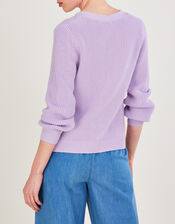 Ribbed Cardigan with Recylced Cotton, Purple (LILAC), large