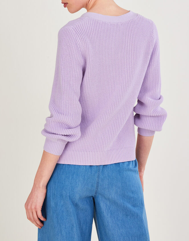 Ribbed Cardigan with Recylced Cotton, Purple (LILAC), large