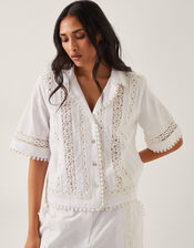Irina Short Sleeve Lace Shirt, White (WHITE), large