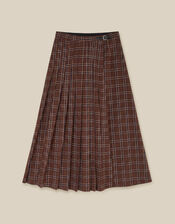 Gracie Check Print Midi Skirt, Brown (BROWN), large