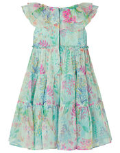 Baby Bonita Floral Tiered Dress in Recycled Polyester, Blue (AQUA), large