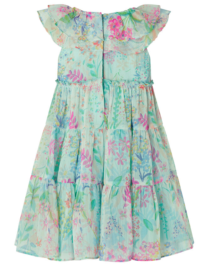 Baby Bonita Floral Tiered Dress in Recycled Polyester, Blue (AQUA), large