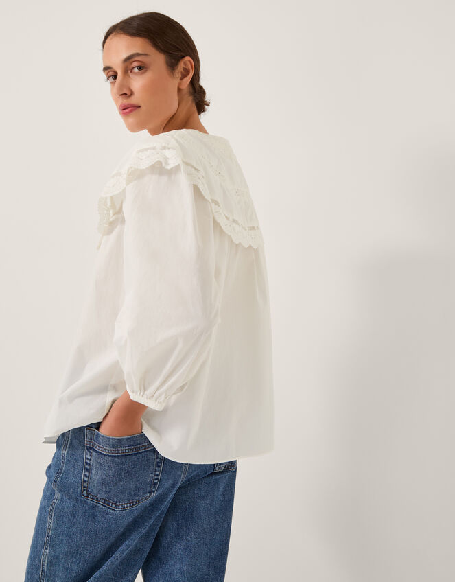 Connie Puff Sleeve Collar Blouse, Ivory (IVORY), large