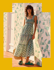 Petite Mendigote Ron Floral Tiered Midi Dress, Green (GREEN), large