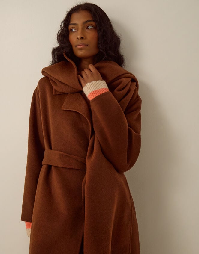 Petra Wool Blend Scarf Coat, Camel (CAMEL), large