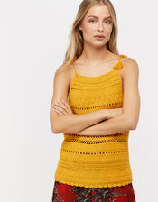 Cora Crochet Vest Top, Yellow (YELLOW), large