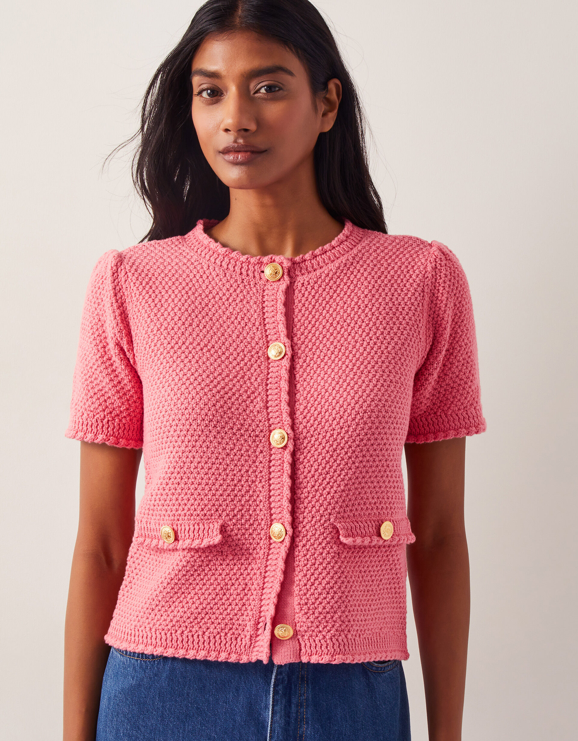 Sami Stitch Short Sleeve Cardigan Pink | Cardigans | Monsoon UK.