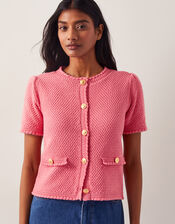 Sami Stitch Short Sleeve Cardigan, Pink (PINK), large