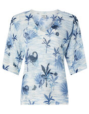 Flamingo Palm Lightweight Jumper in Linen Blend, Multi (MULTI), large