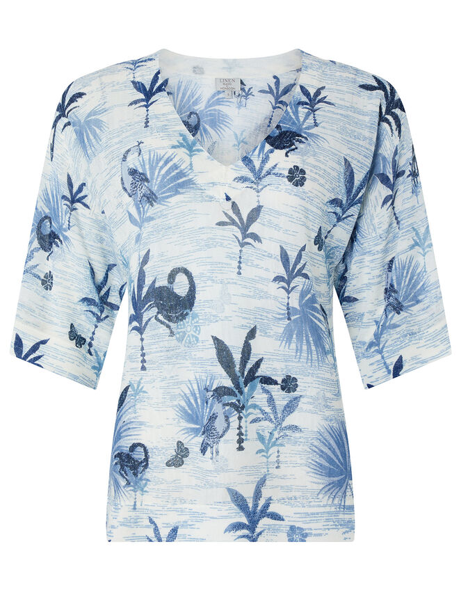 Flamingo Palm Lightweight Jumper in Linen Blend, Multi (MULTI), large