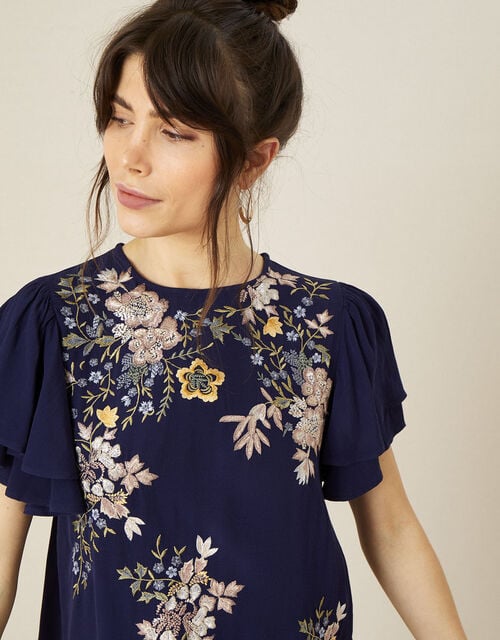 Floral Embroidered Top, Blue (NAVY), large
