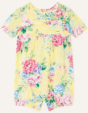 Newborn Floral Print Pintuck Romper, Yellow (YELLOW), large