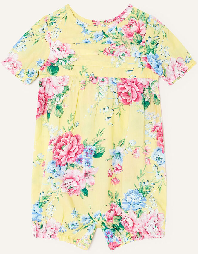 Newborn Floral Print Pintuck Romper, Yellow (YELLOW), large