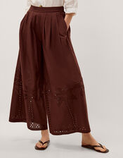 Eden Palm Cutwork Wide Leg Trousers , Brown (BROWN), large