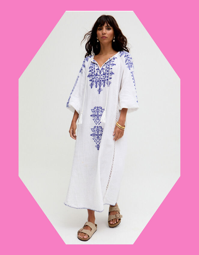 Raffya Aurelia Embroidered Kaftan, White (WHITE), large