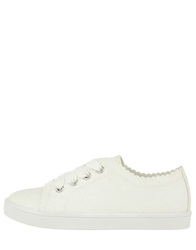 Mya Glitter Trainers with Scalloped Edges, Ivory (IVORY), large