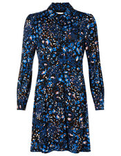 Leopard Print Jersey Shirt Dress, Blue (NAVY), large