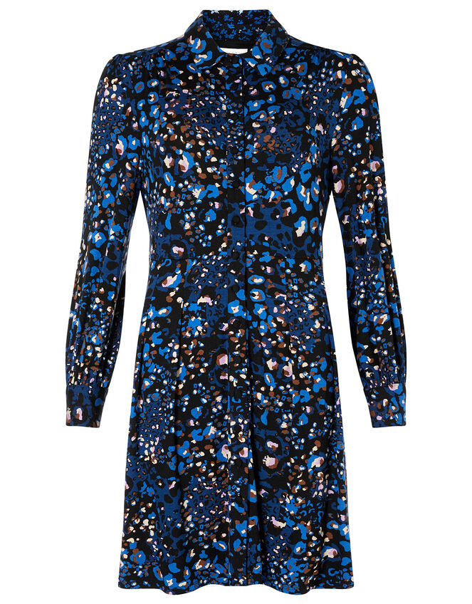 Leopard Print Jersey Shirt Dress, Blue (NAVY), large