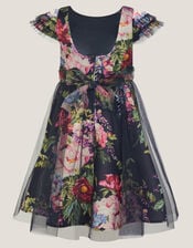 Floral Tulle Layered Party Dress, Black (BLACK), large