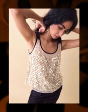 Clemence Solene Teardrop Sequin Tank Top, Nude (NUDE), large