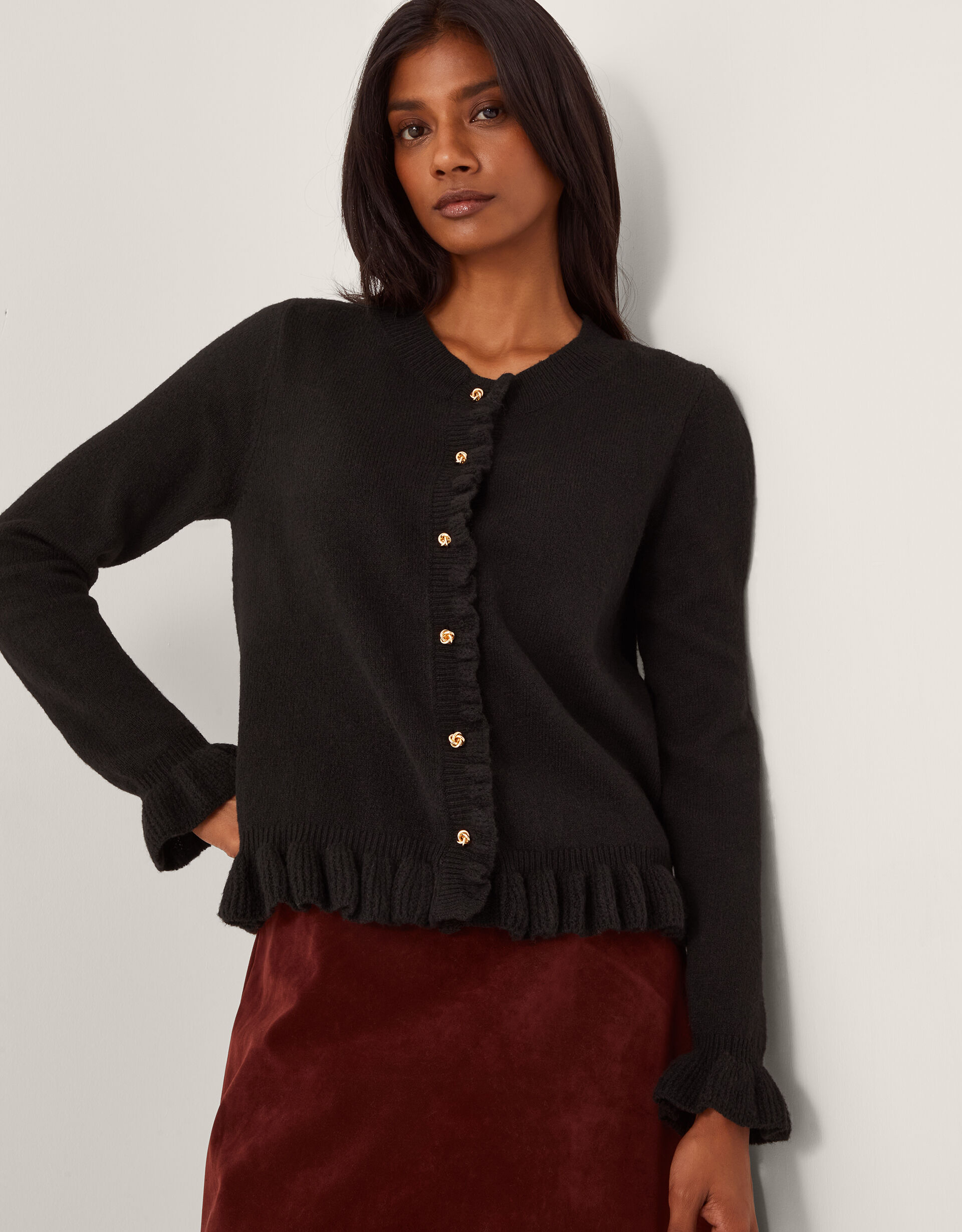 Rina Ruffle Cardigan Black | Cardigans | Monsoon UK.