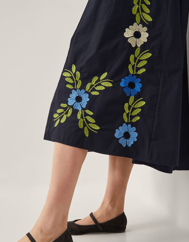 Shona Embroidered Puff-Sleeve Midi Dress, Black (BLACK), large