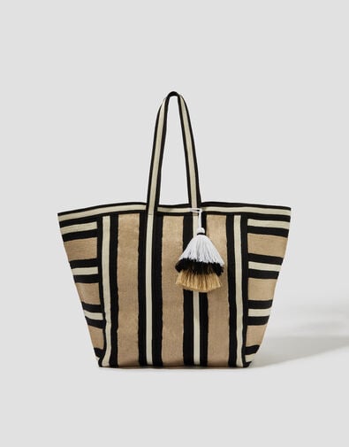 Ari Metallic Stripe Beach Bag, , large