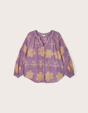East Hendrix Batik Floral Top, Purple (LILAC), large