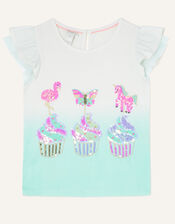 Cupcake Unicorn Ombre T-Shirt, Blue (BLUE), large