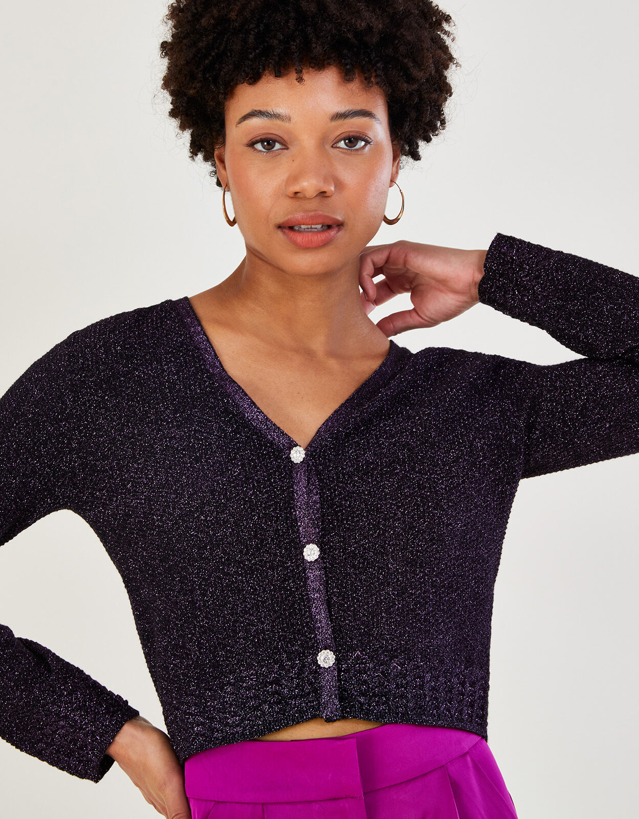 Short Metallic Cardigan Purple