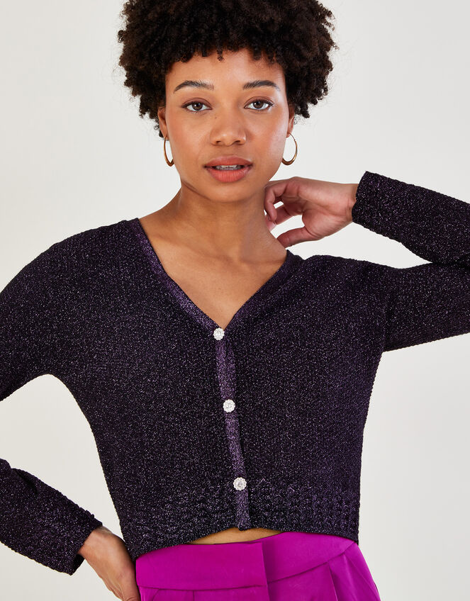 Short Metallic Cardigan, Purple (PURPLE), large