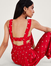 Geometric Print Cut-Out Jumpsuit, Red (RED), large