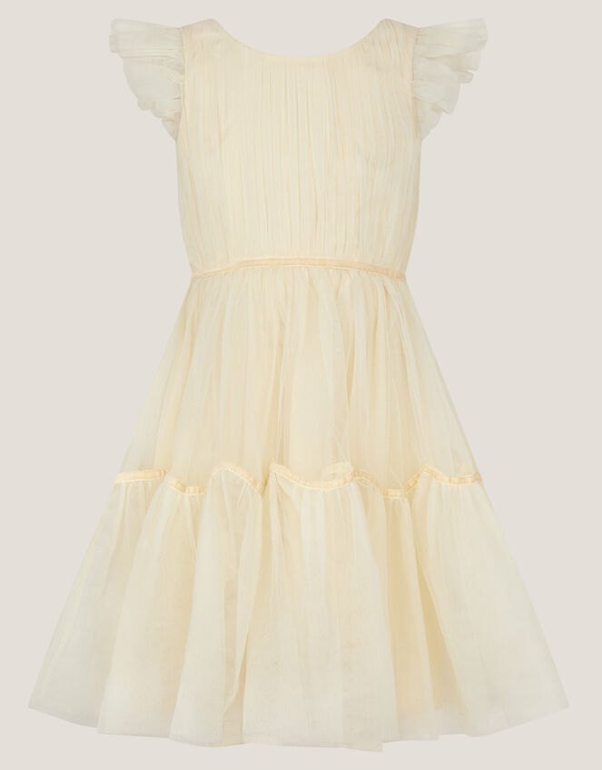 Charlize Flutter Sleeve Tulle Dress, Natural (CHAMPAGNE), large