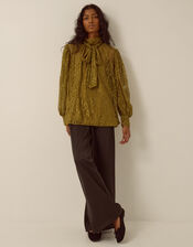 Zadie High Tie Neck Lace Blouse, Green (CHARTREUSE), large
