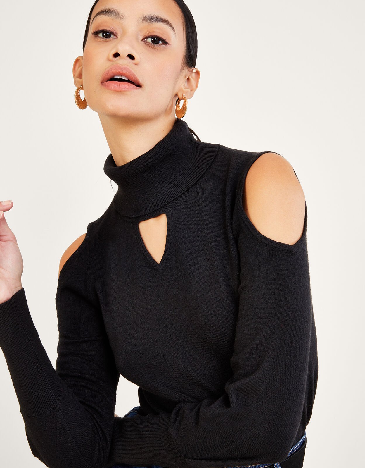 Turtleneck cold shoulder sales top