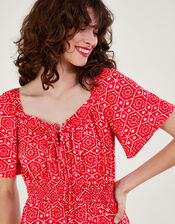 Sainy Geometric Print Dress, Red (RED), large