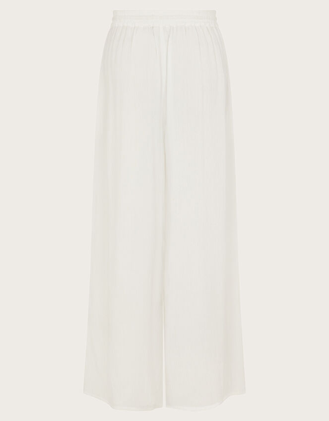 Wide Leg Crinkle Trousers, White (WHITE), large