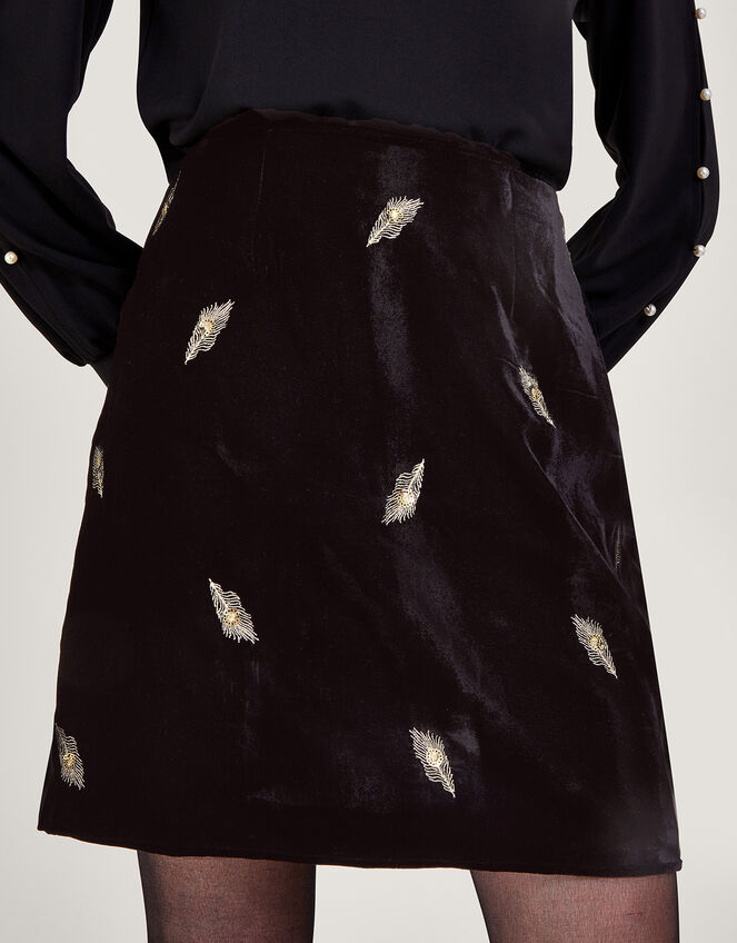 Faye Embellished Velvet Skirt, Black (BLACK), large