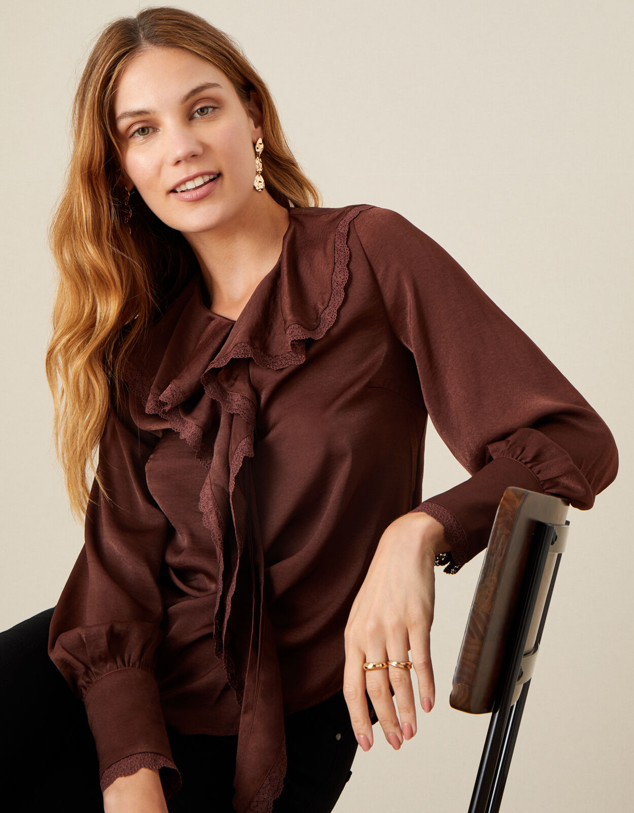 Brown satin blouses Clearance