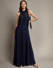 Monika Halter Chiffon Maxi Dress, Blue (NAVY), large