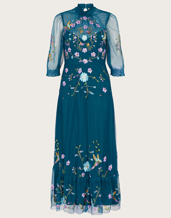 Francesca Embroidered Midi Dress, Blue (BLUE), large