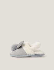 Fluffy Pom Pom Bunny Slippers, Grey (GREY), large