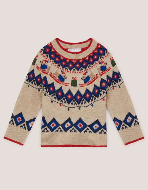 Christmas Snow Dog Fair Isle Jumper, Cream (CREAM), large